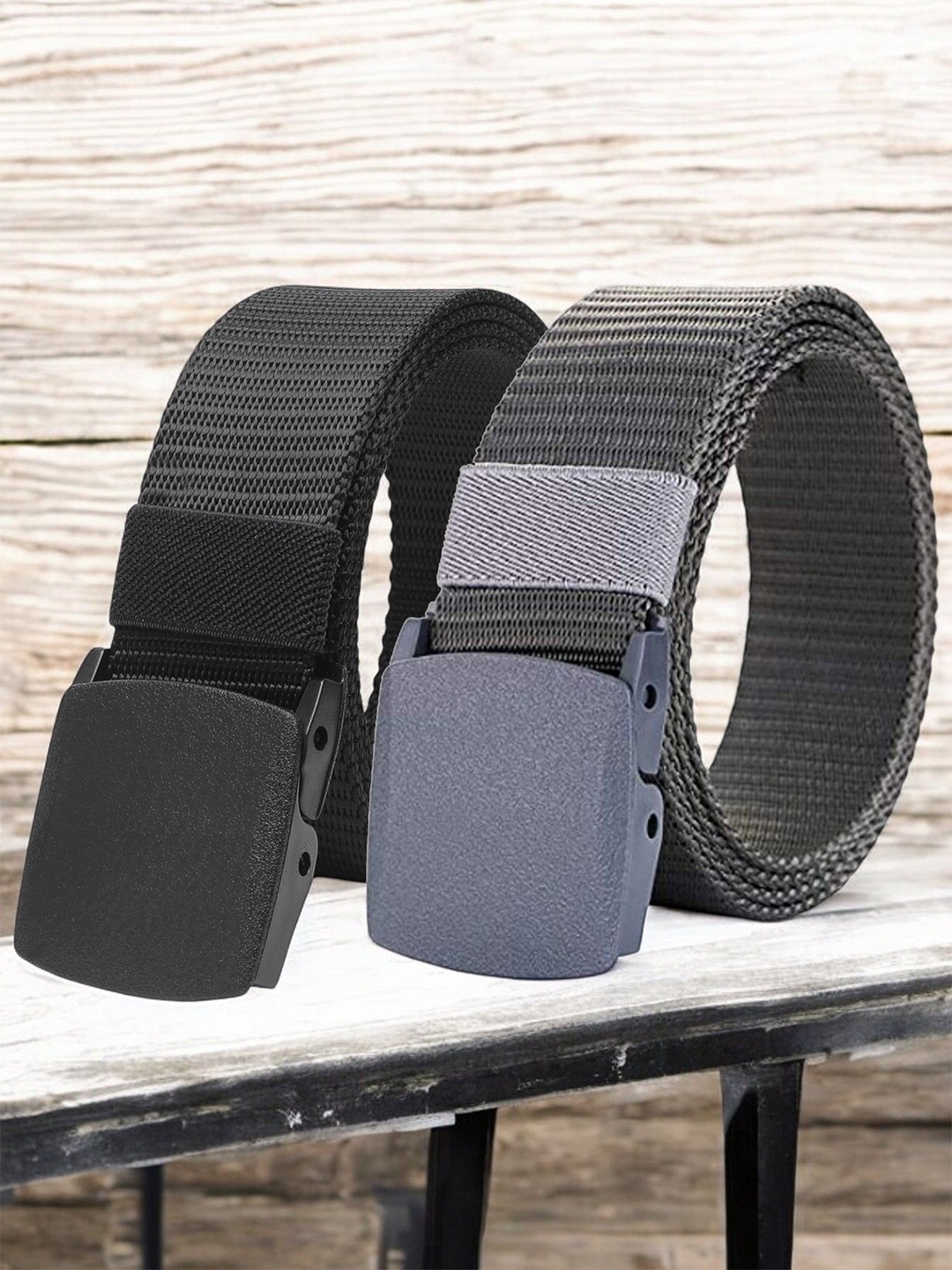 

The Roadster Lifestyle Co. Men Pack Of 2 Casual Textured Belts, Black