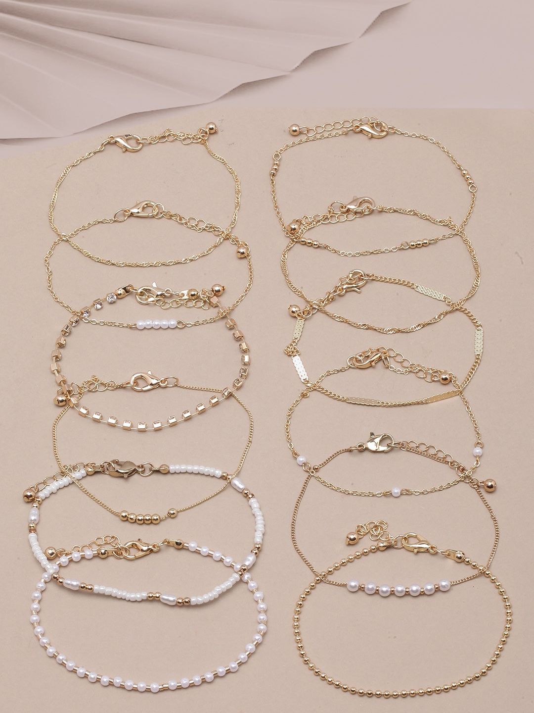 

KPOP Set Of 12 Gold-Plated Beaded Charm Bracelets
