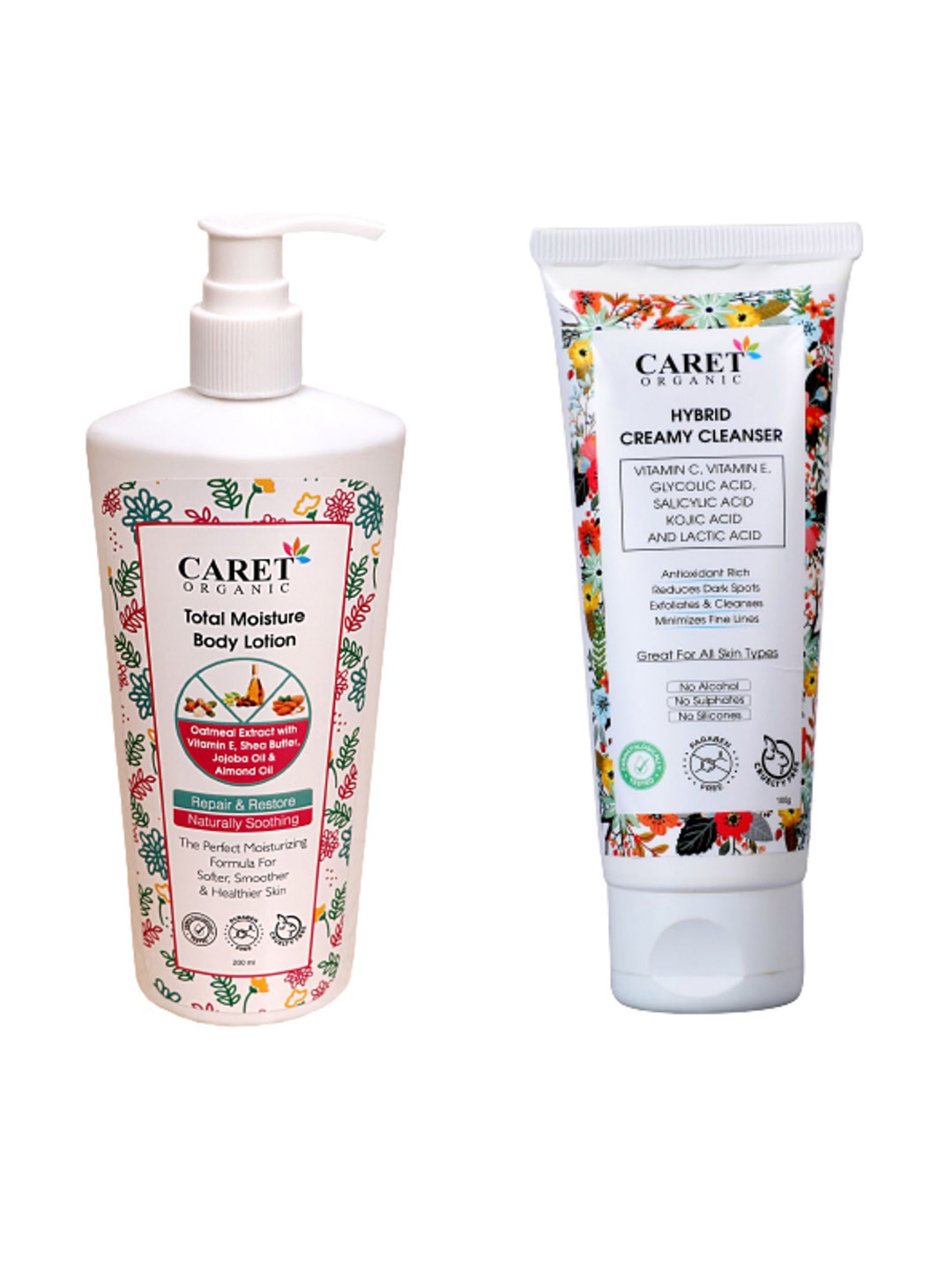 

CARET ORGANIC Total Moisture Body Lotion & Hybrid Creamy Cleanser Face Wash, White
