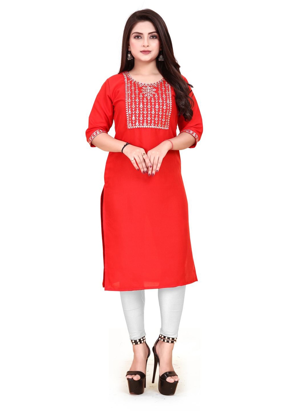 

AKK ENTERPRISE Yoke Design Straight Kurta, Red