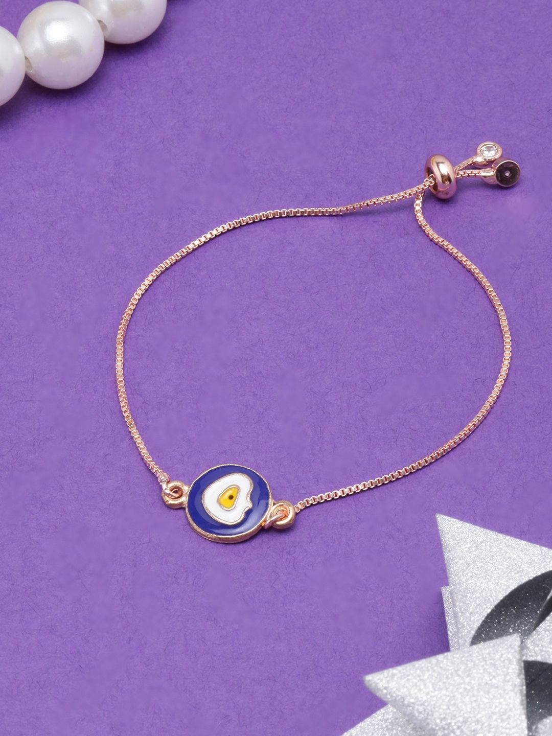 

KPOP Gold Plated Artificial Stones Studded Evil Eye Enamelled Charm Bracelet