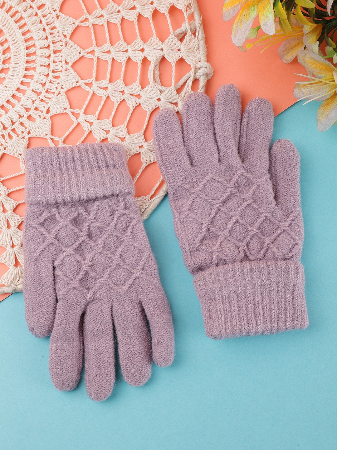 

ELLIS Unisex Patterned Acrylic Winter Gloves, Lavender