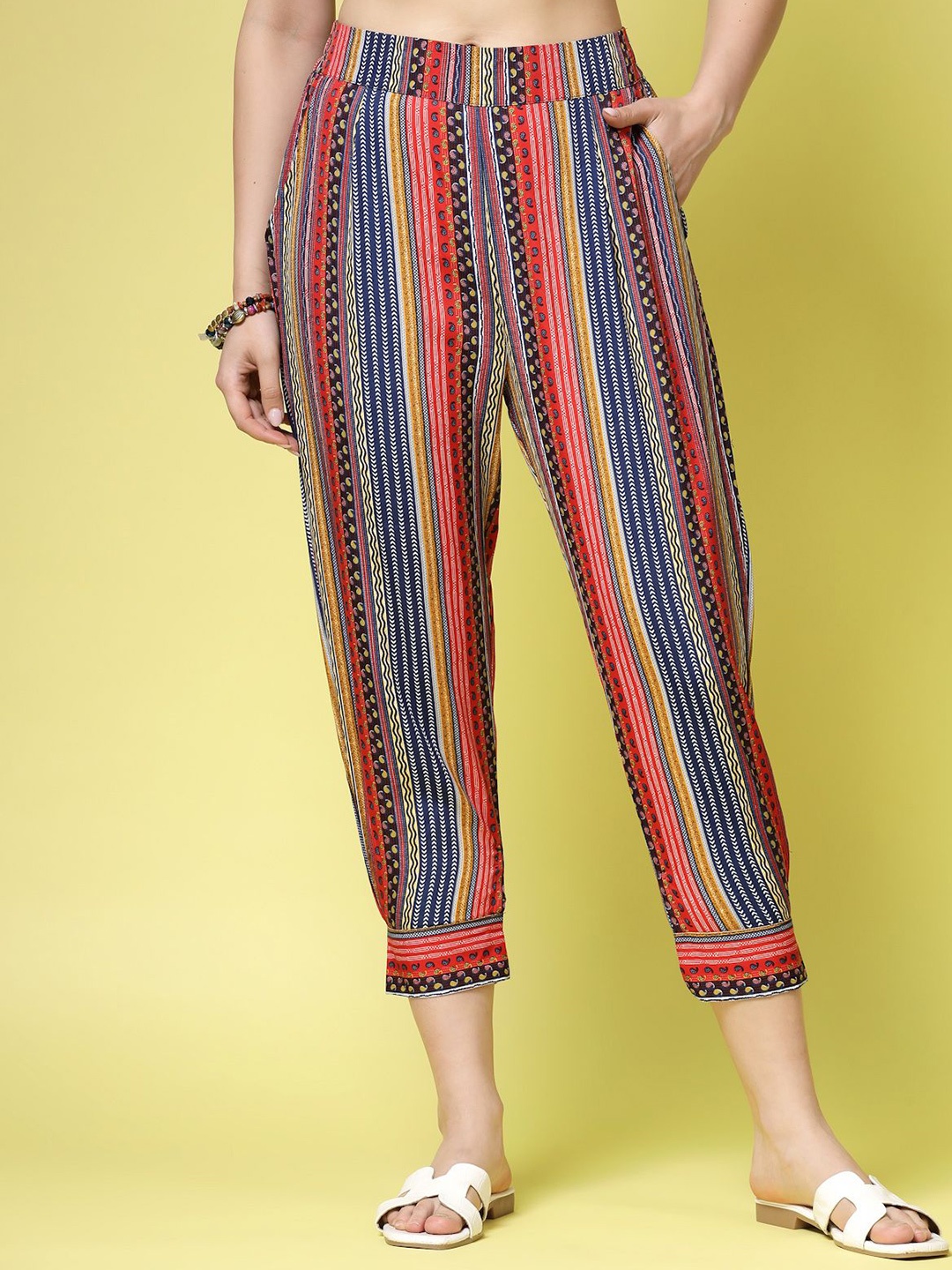 

BEING NAUGHTY Striped Straight Fit Women Trousers, Red