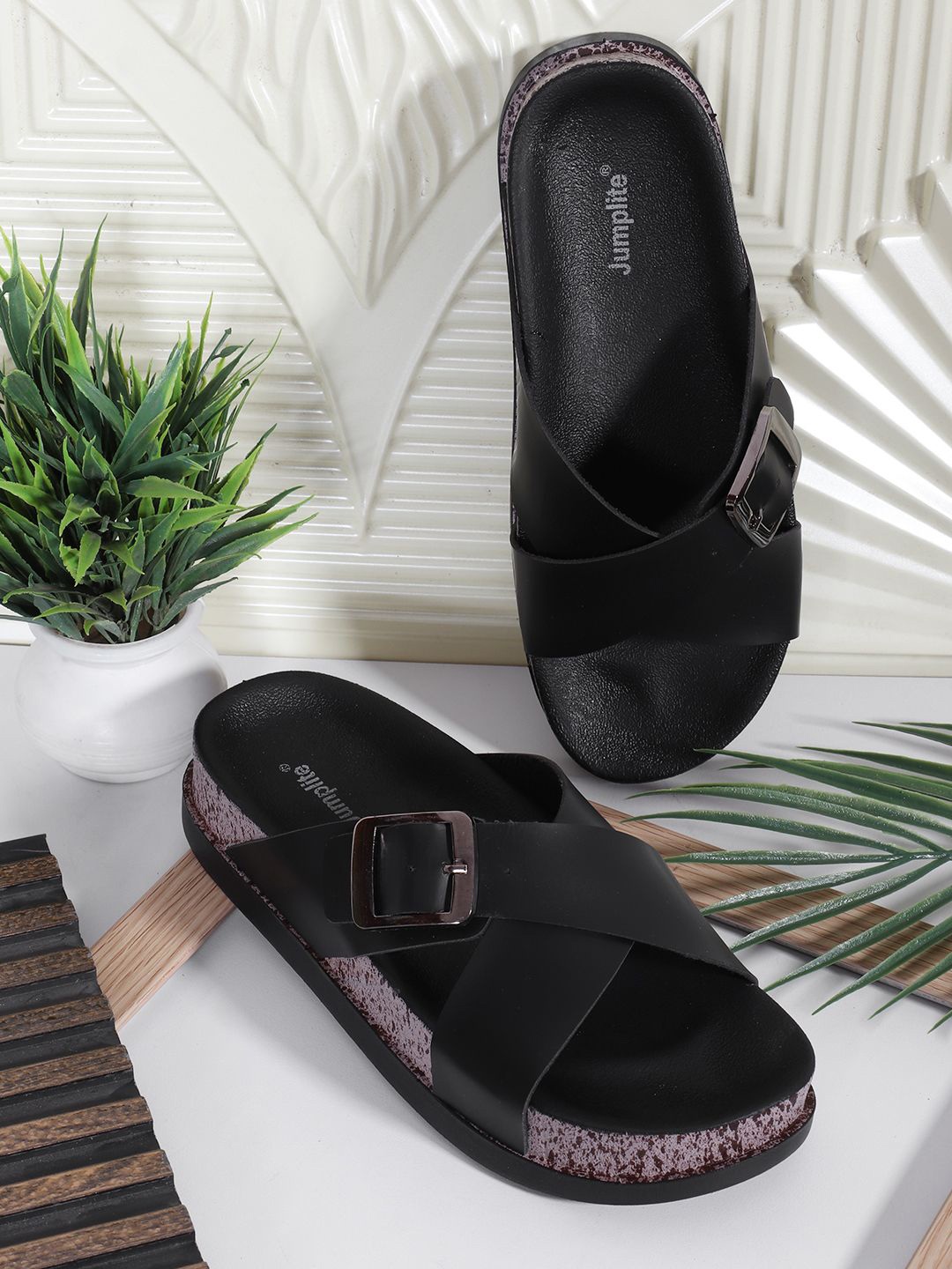 

JUMPLITE Women Open Toe Flats, Black