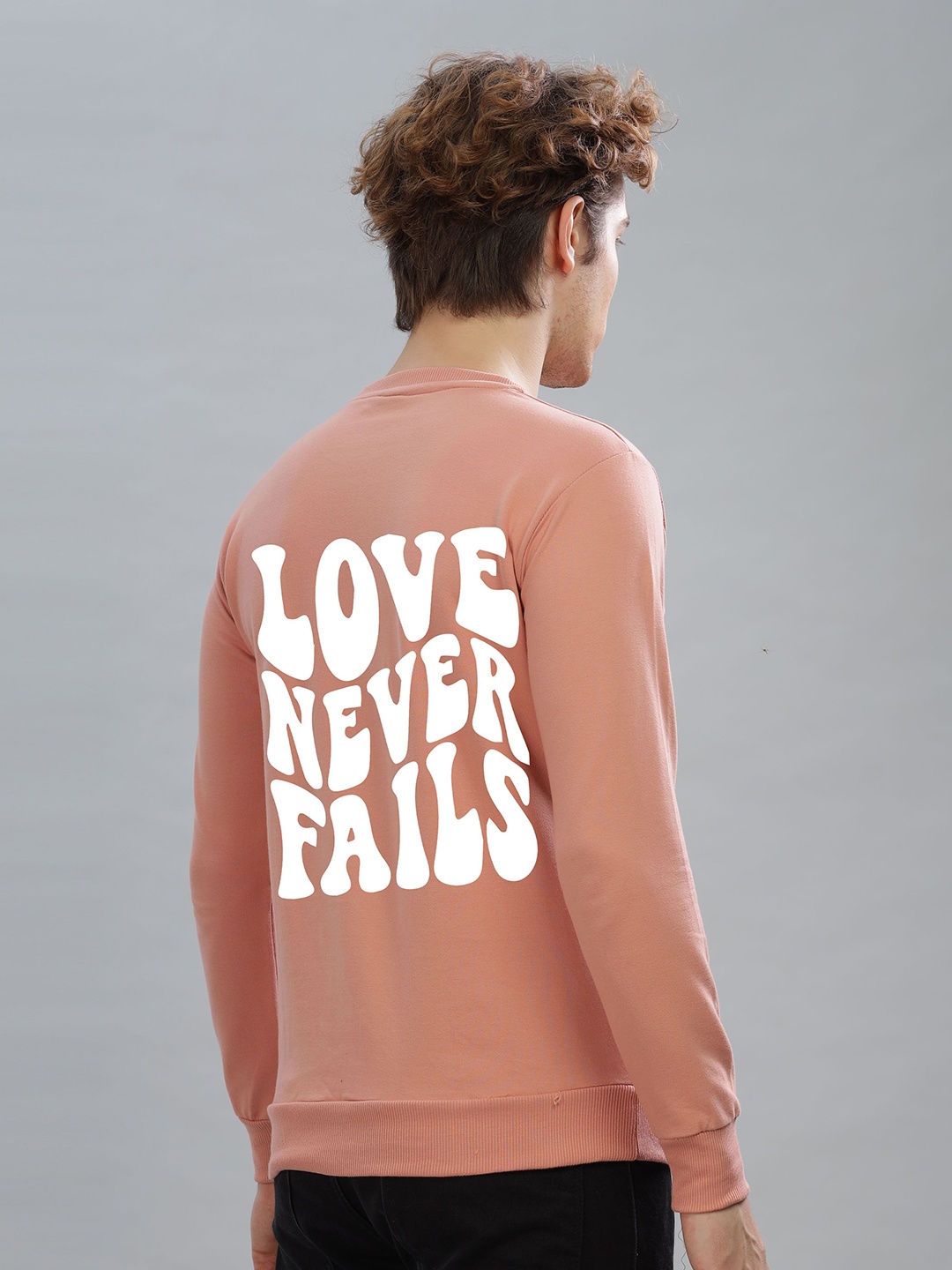 

FALTU.CO Men Typography Printed Round Neck Cotton Pullover Sweatshirt, Peach