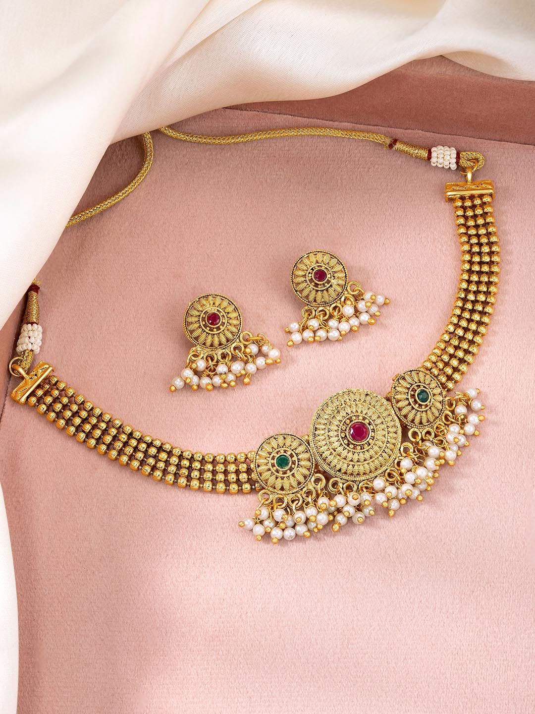 

Peora Gold-Plated Stone- Studded & Beaded Jewellery Set