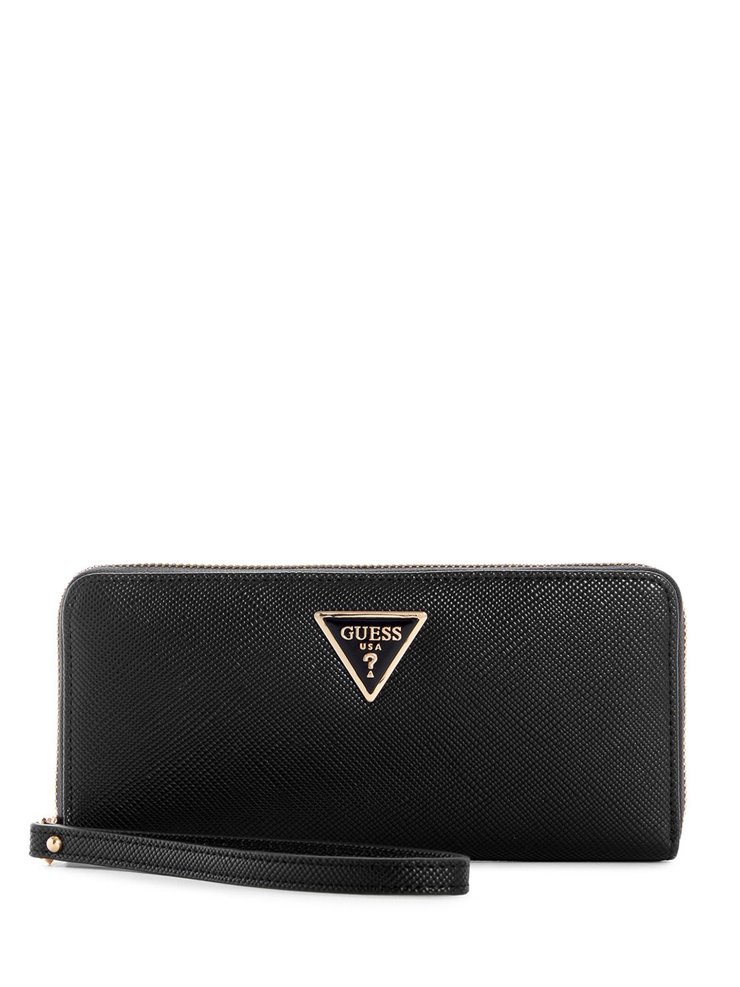 

GUESS Women Geometric Textured PU Zip Around Wallet, Black