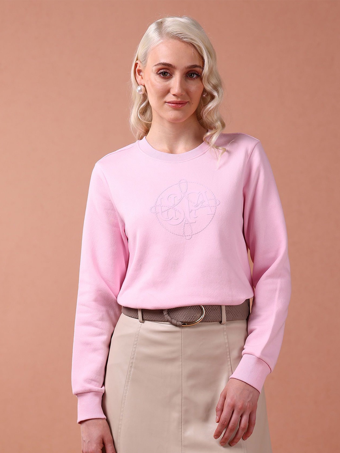 

U.S. Polo Assn. Women Typography Printed Round Neck Cotton Pullover Sweatshirt, Pink