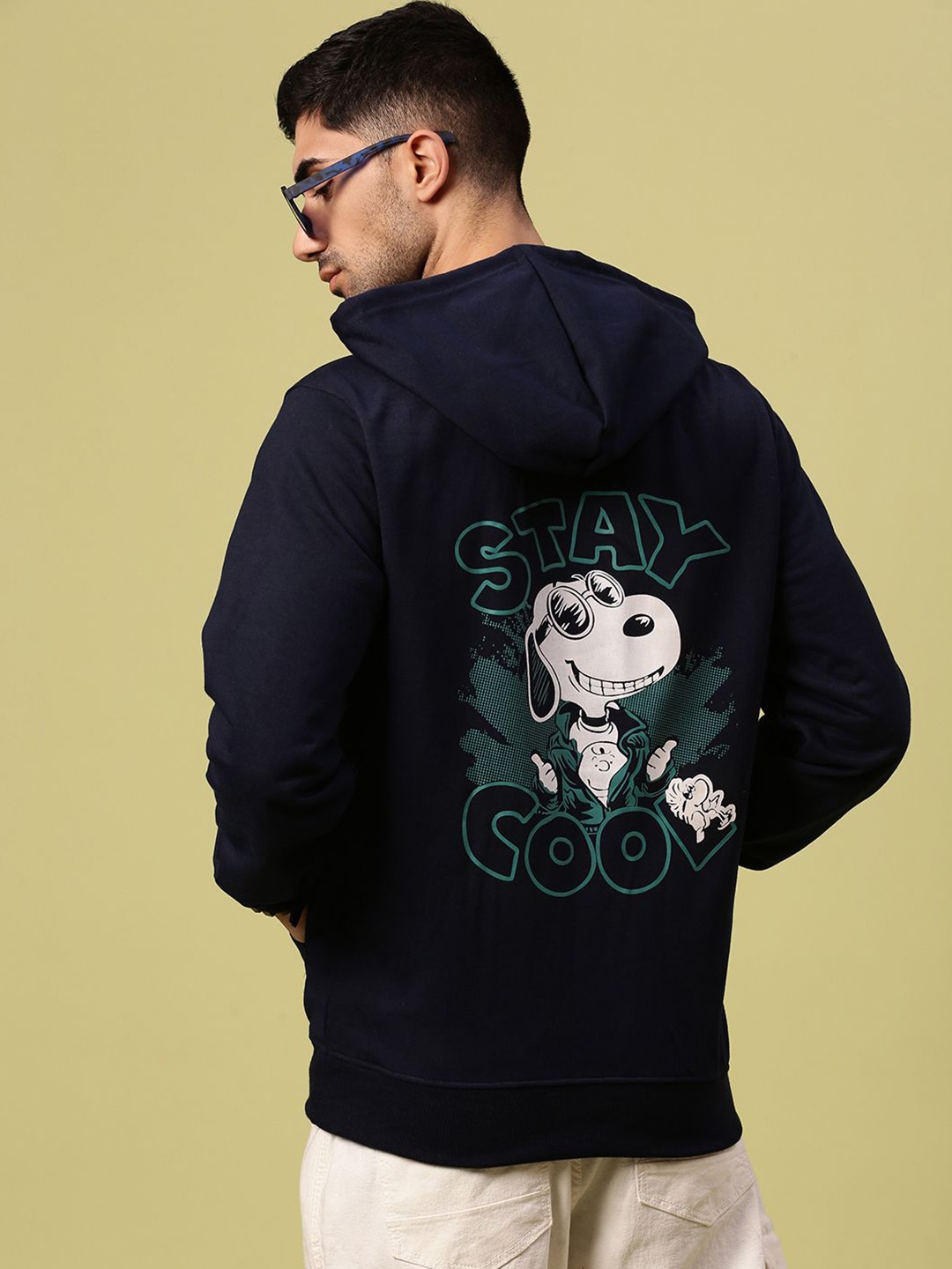 

Urban Dog Men Graphic Printed Hood Fleece Pullover Ribbed Sweatshirt, Navy blue