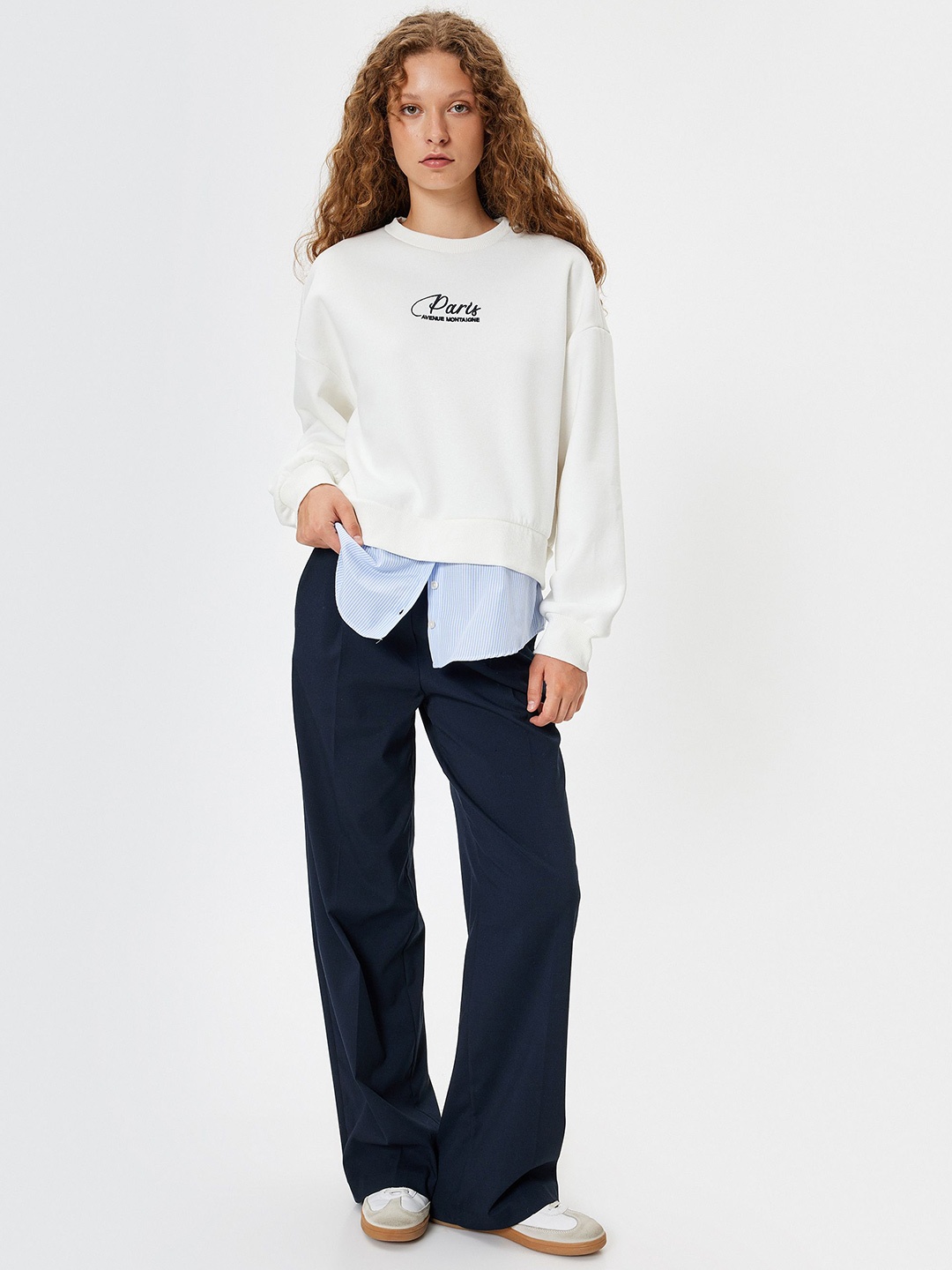 

Koton Women Typography Printed Round Neck Cotton Pullover Sweatshirt, White