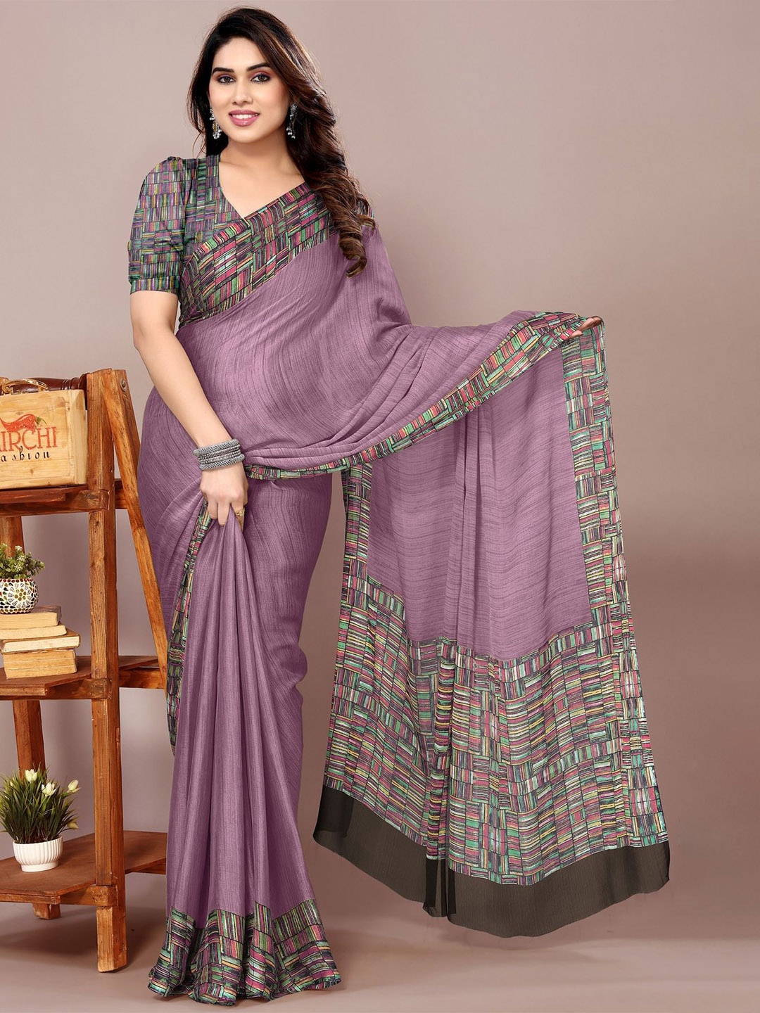 

KALINI Abstract Printed Saree, Purple