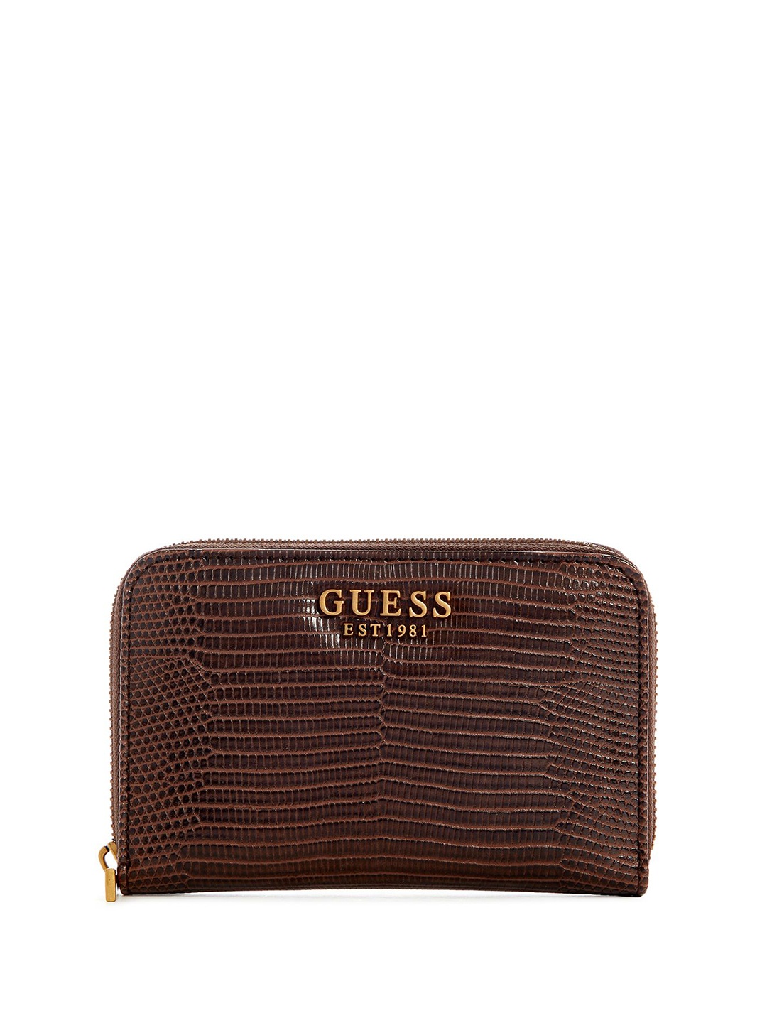 

GUESS Women Geometric Textured PU Zip Around Wallet, Brown