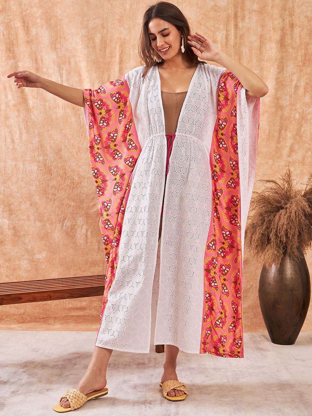

The Kaftan Company Printed Pure Cotton Swimwear Cover Up Set, White