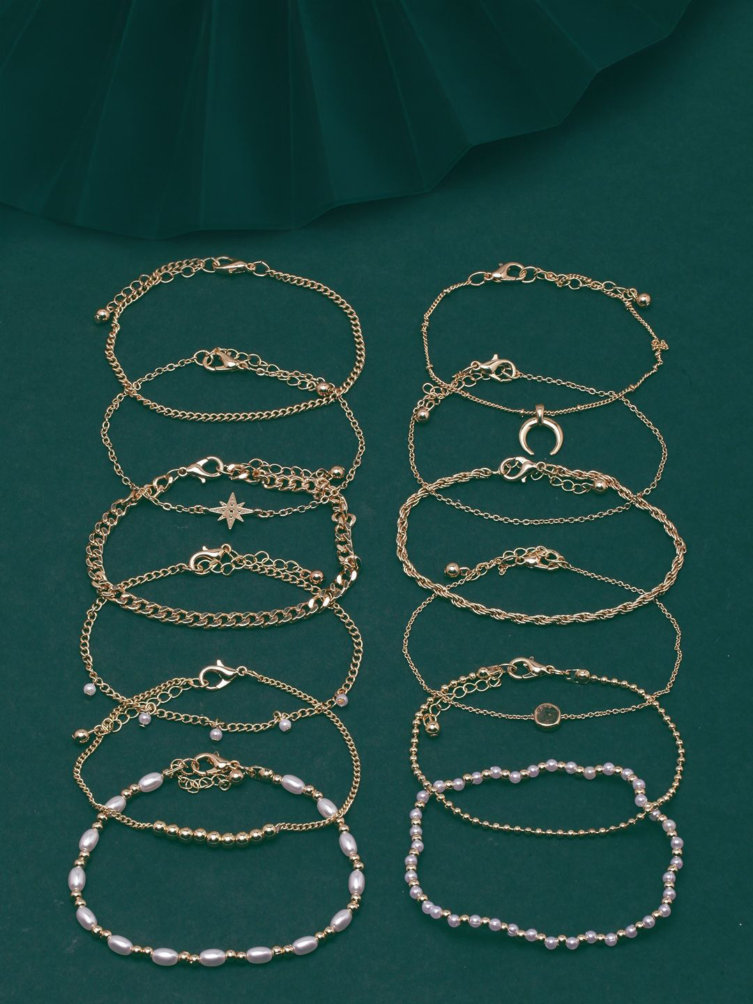 

KPOP Set Of 12 Gold-Plated Beaded Link Bracelets