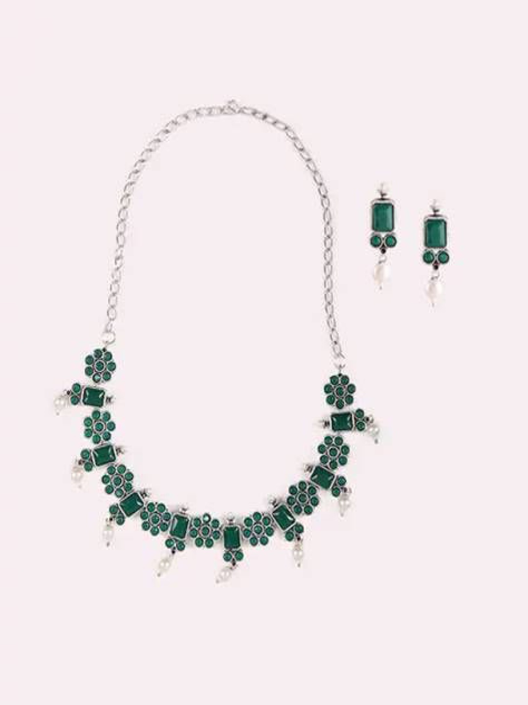 

The Pari Sliver-Plated Stone-Studded & Beaded Jewellery Set, Silver