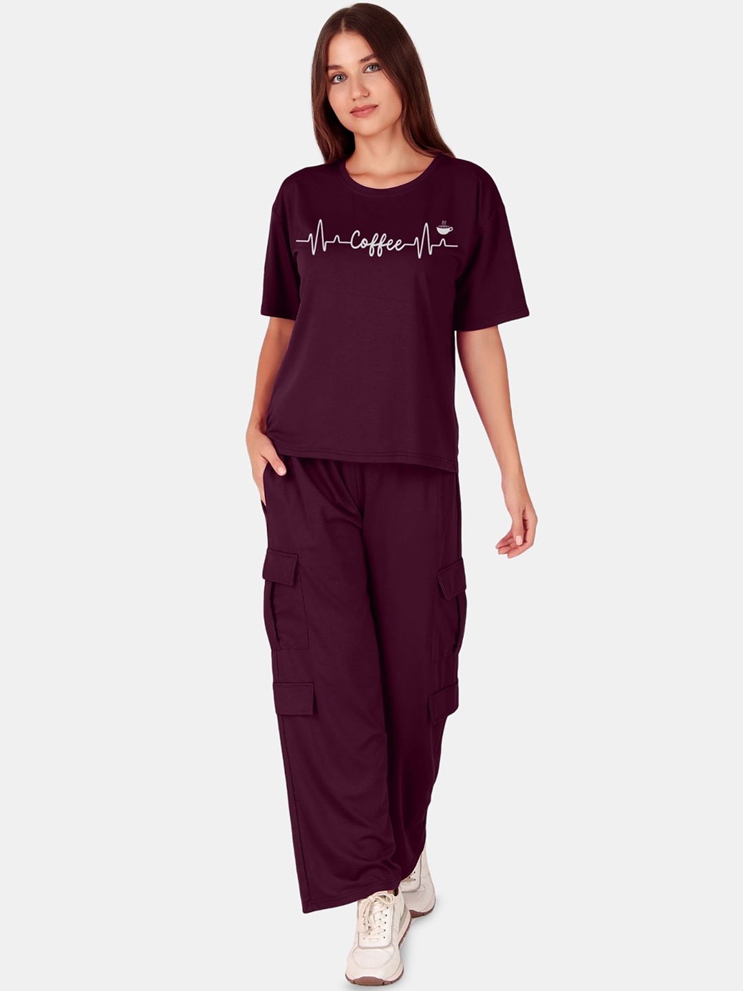 

Fasense Printed T-Shirt & Trouser Co-Ord Set, Brown