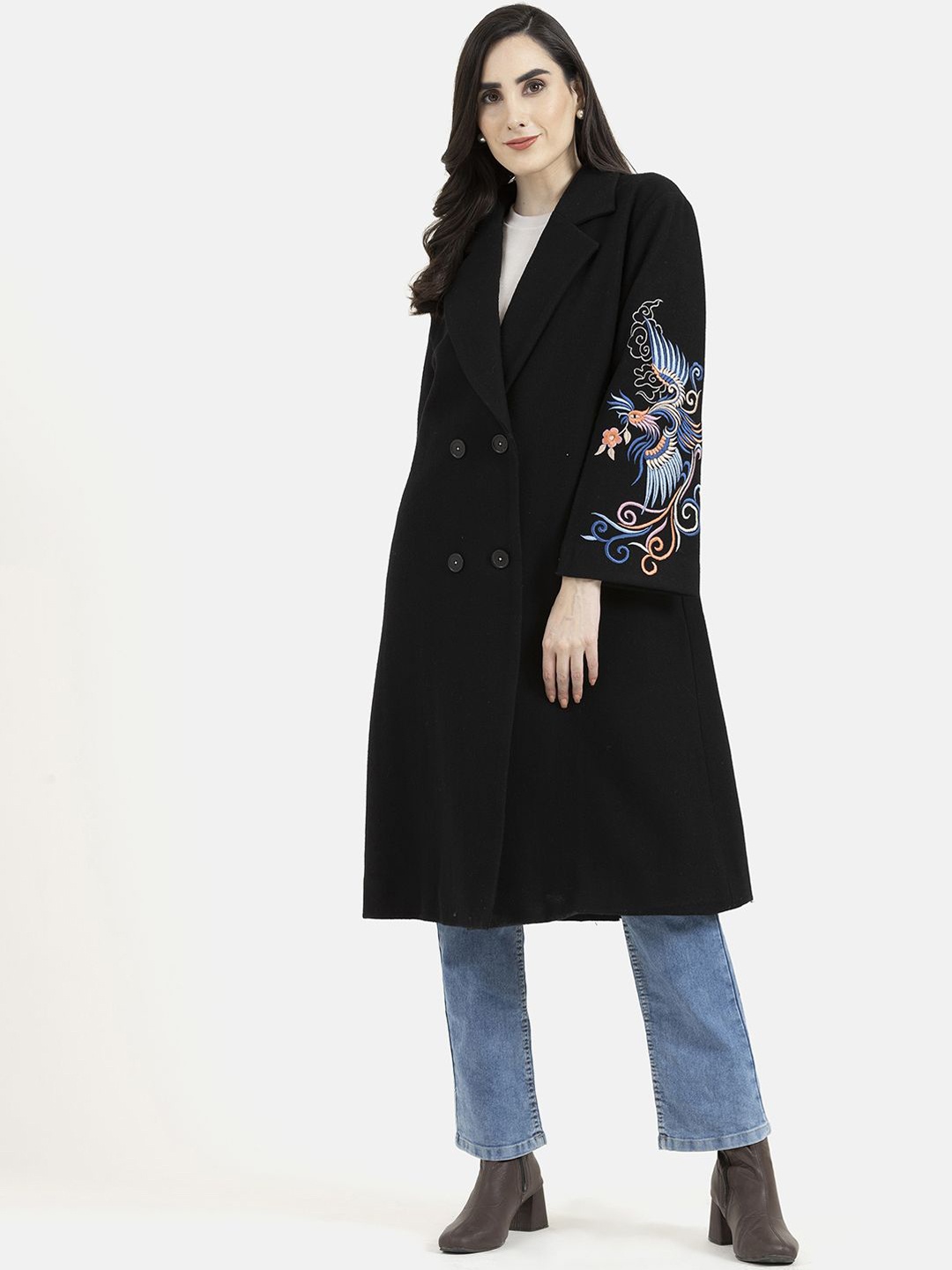 

Owncraft Double Breasted Wool Trench Coat, Black