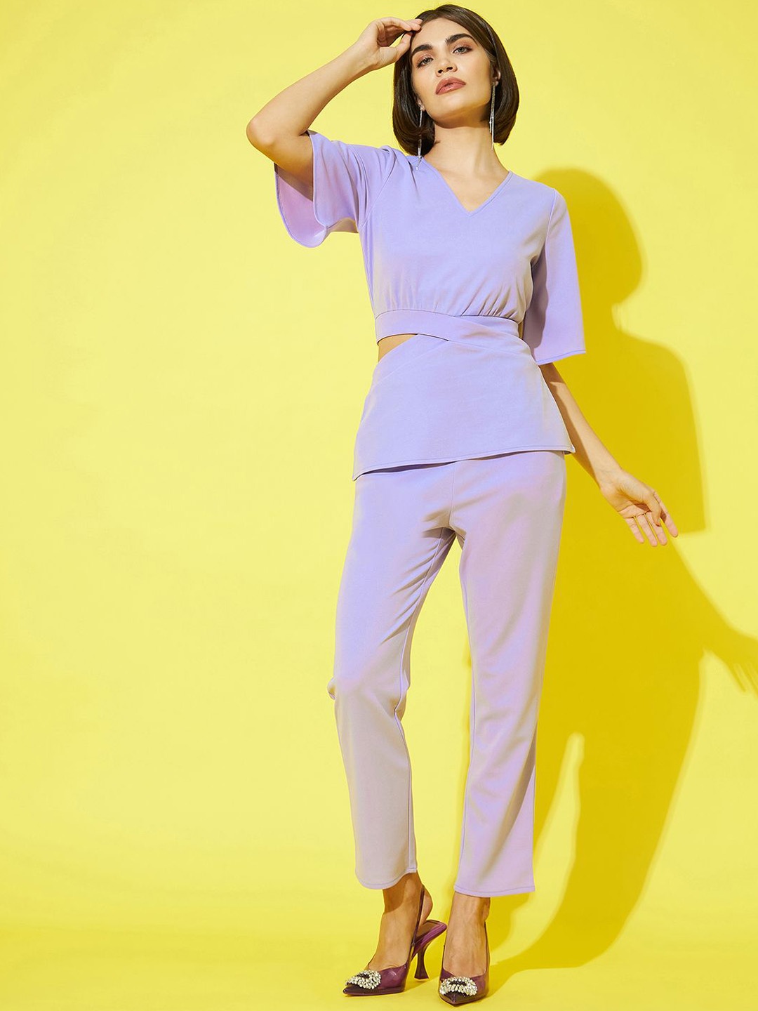 

Athena Women Solid Back Tie-up Top With Trouser Co-Ords, Lavender