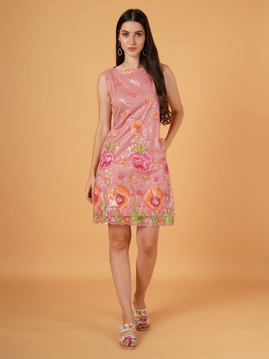 

Mast & Harbour Floral A-Line Dress, Peach