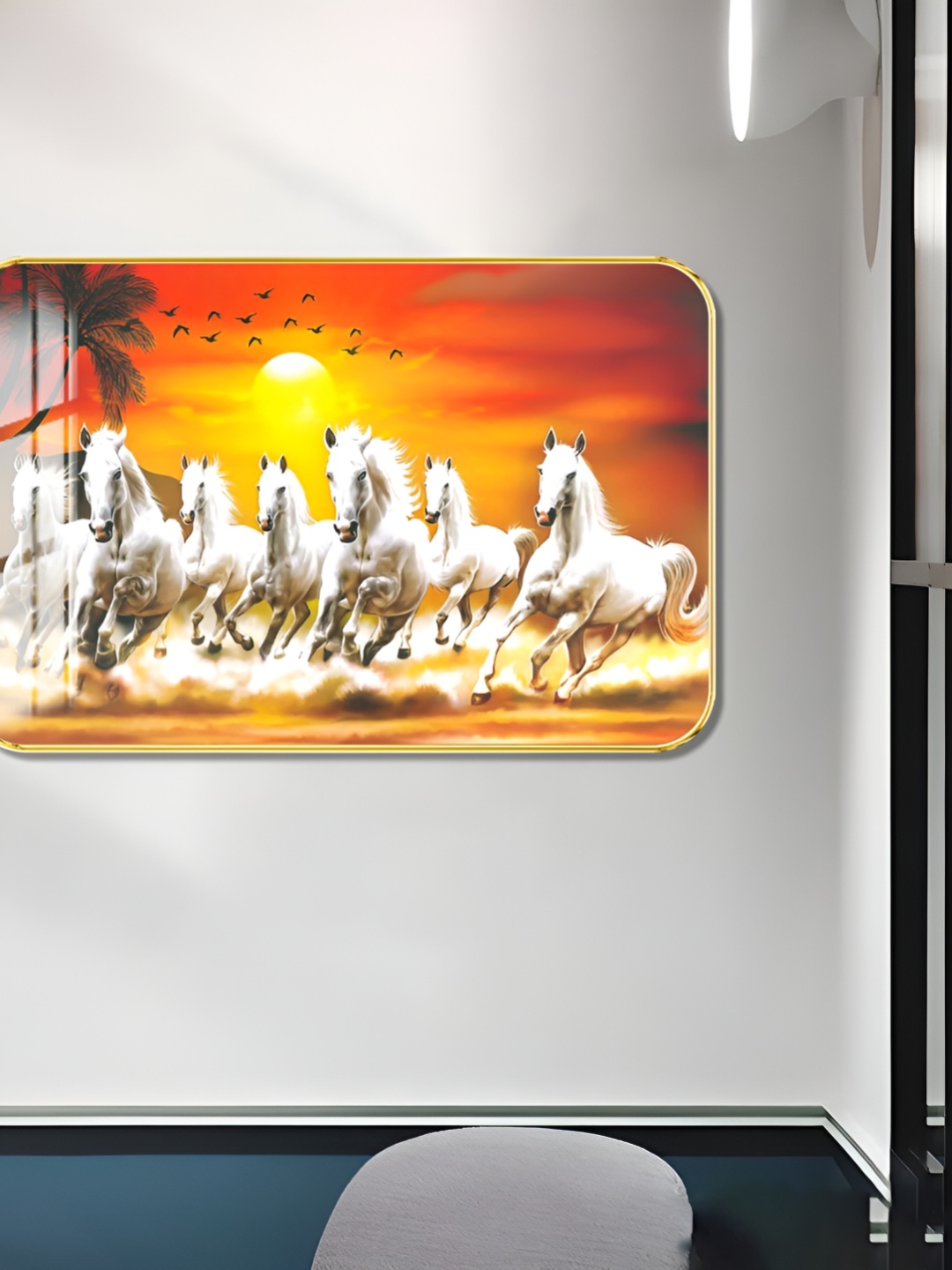 

WALLMAX Gold-Toned & White Seven Horse Wooden Wall Art