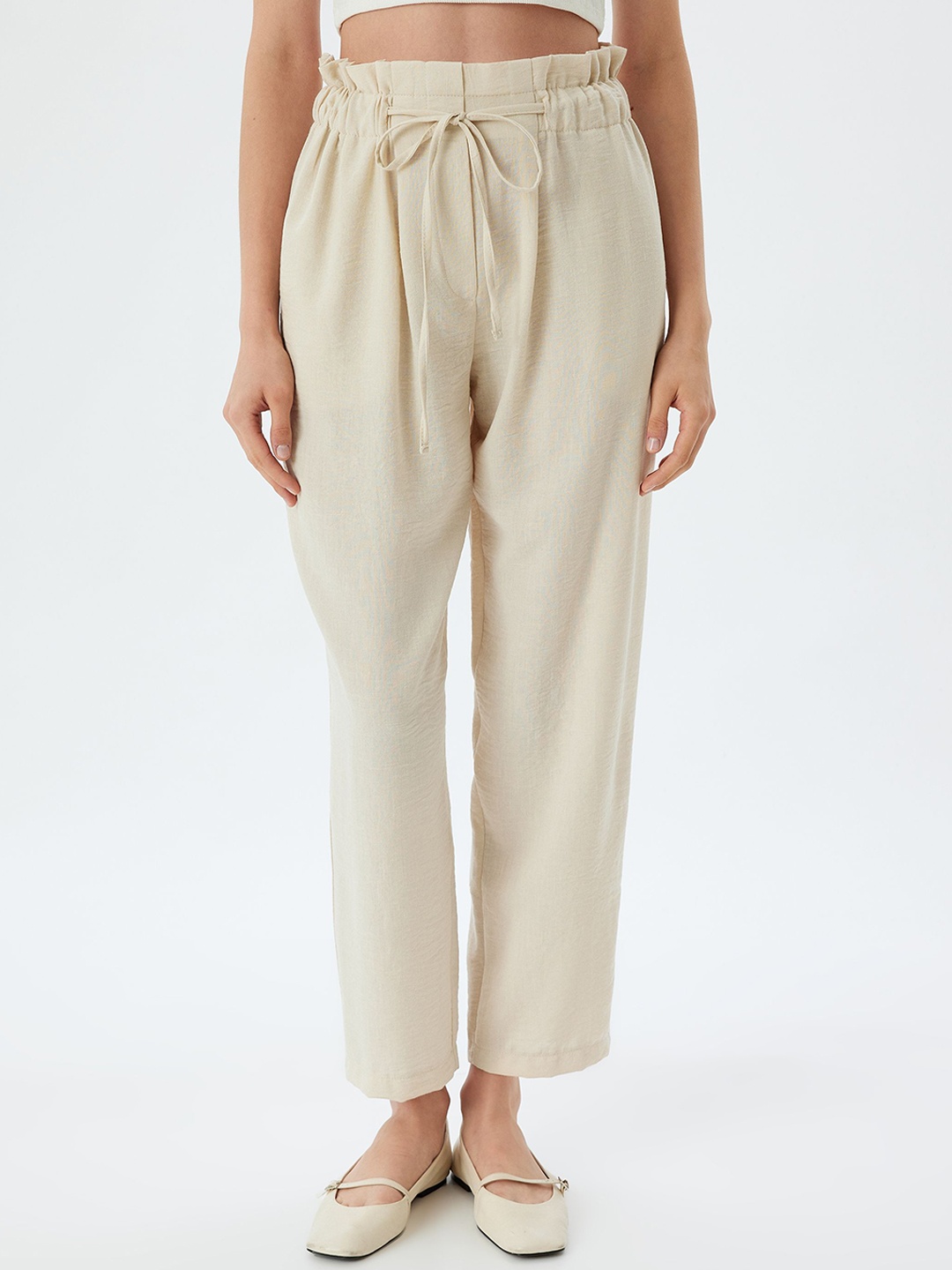 

Koton Women Loose Fit Peg Trousers, Beige