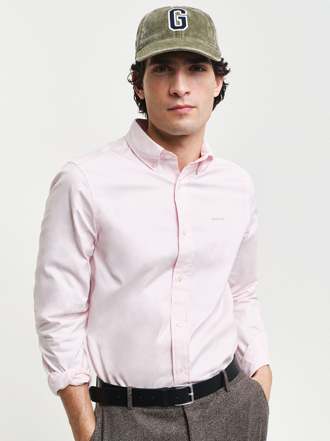 

GANT Men Button-Down Collar Solid Cotton Slim Fit Casual Shirt, Pink