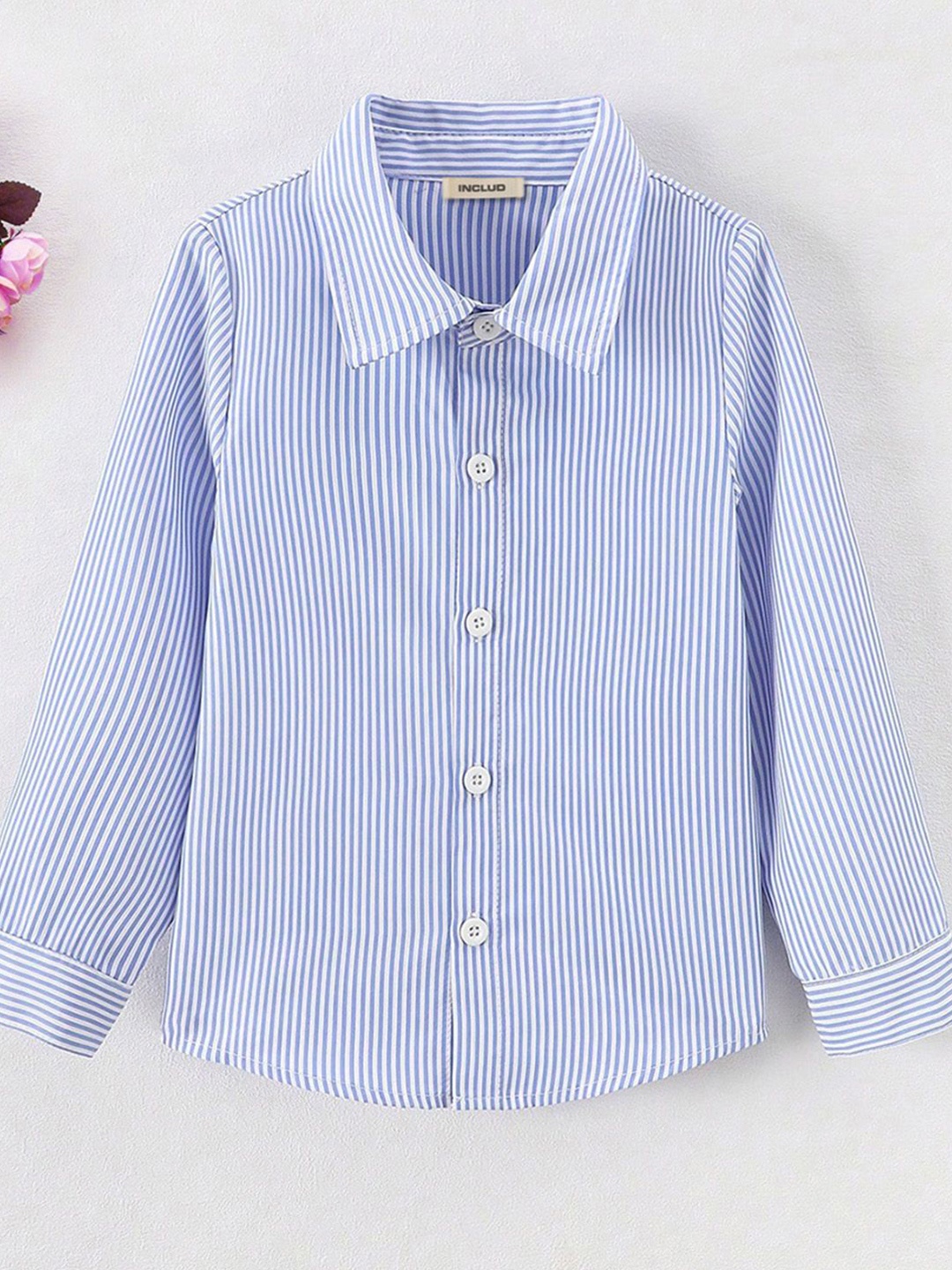 

INCLUD Boys Spread Collar Vertical Striped Casual Shirt, Blue