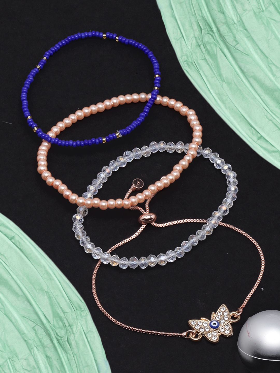 

KPOP Women 4 Brass Handcrafted Rose Gold-Plated Charm Bracelet