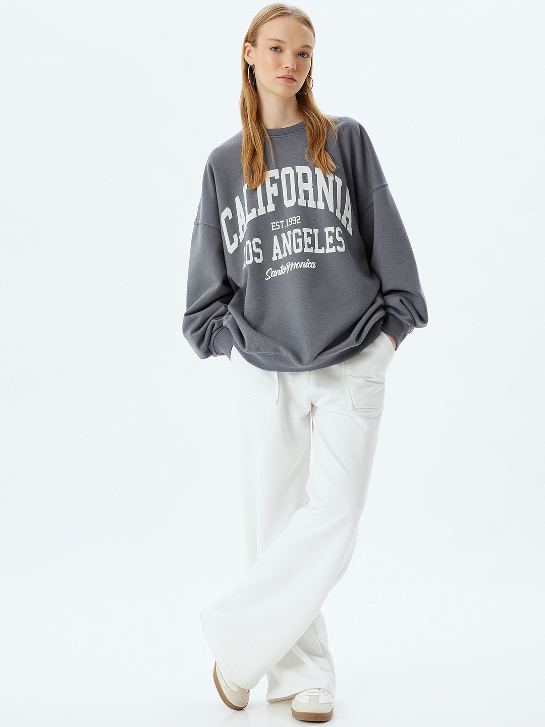 

Koton Women Typography Printed Pullover Sweatshirt, Grey