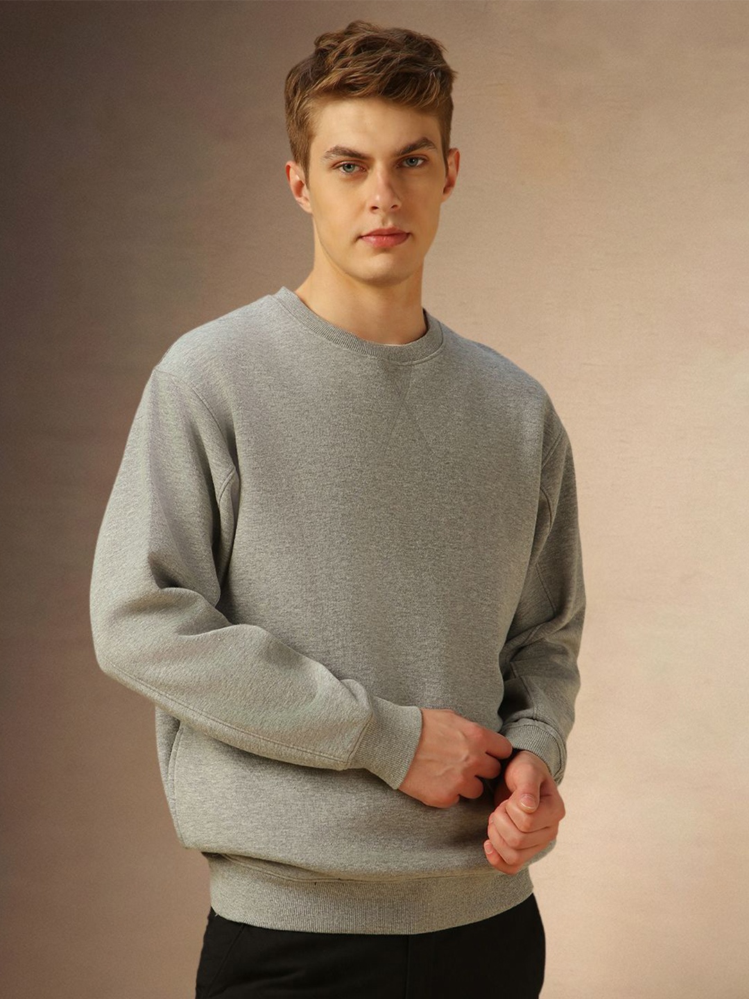 

Dennis Lingo Men Solid Round Neck Cotton Pullover Sweatshirt, Grey