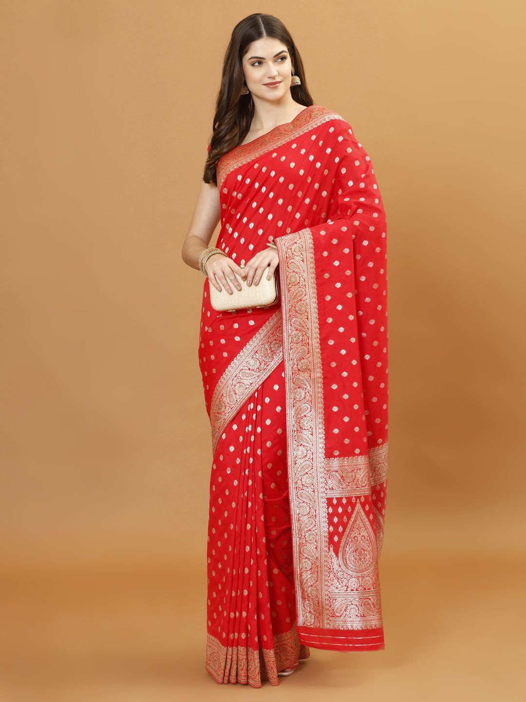 

Meena Bazaar Woven Design Zari Banarasi Saree, Red