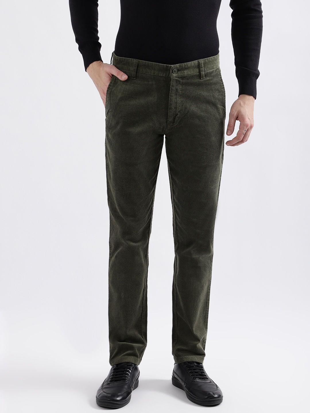 

Iconic Men Slim Fit Mid-Rise Cotton Regular Trousers, Green