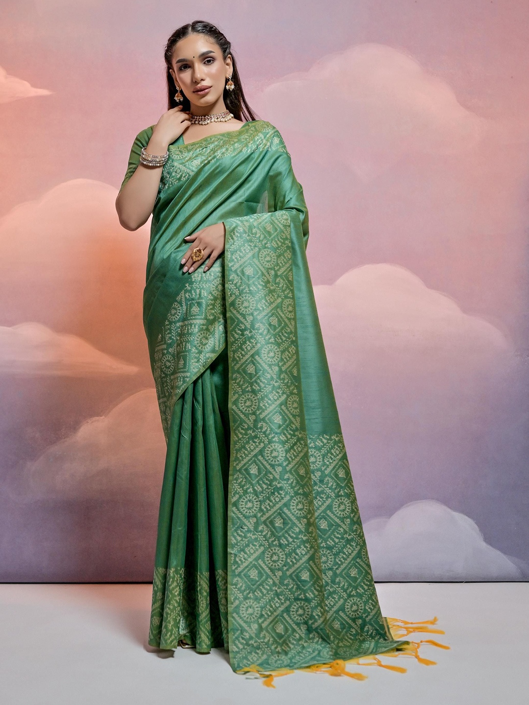 

Kandora Zari Cotton Pure Silk Saree, Sea green