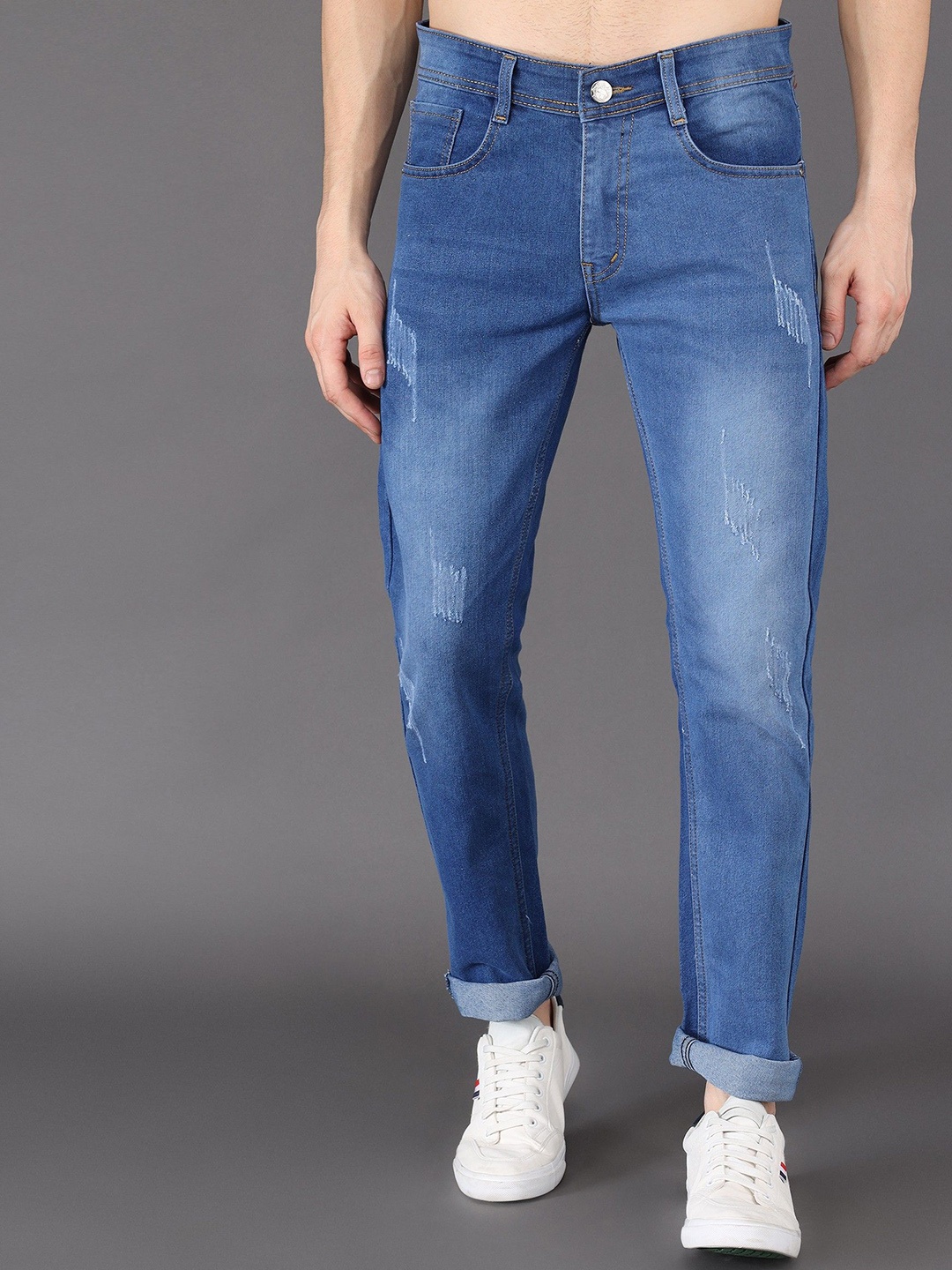 

Sobbers Men Slim Fit Light Fade Stretchable Cotton Jeans, Blue