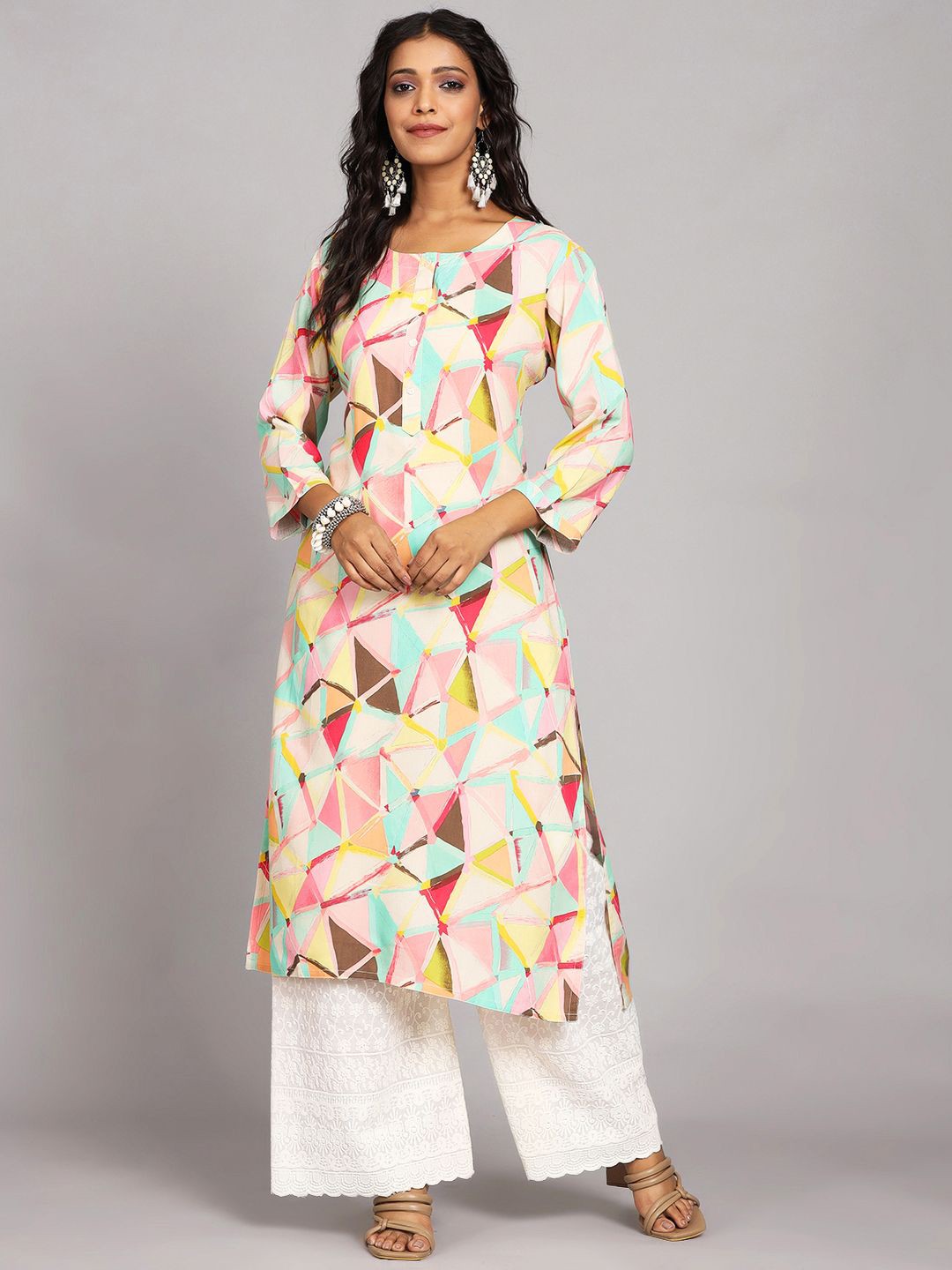 

Chandbaali Women Abstract Printed Straight Kurta, Pink