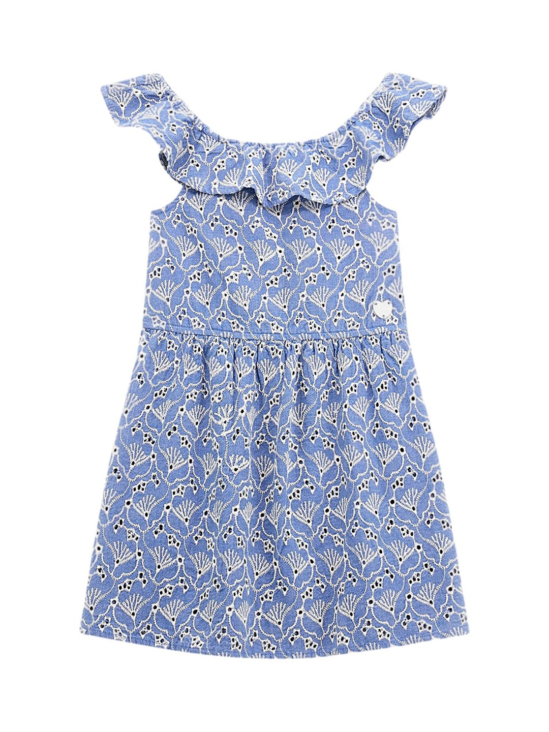 

GUESS kids Girls Embroidered Schiffli Pure Cotton A-Line Dress, Blue