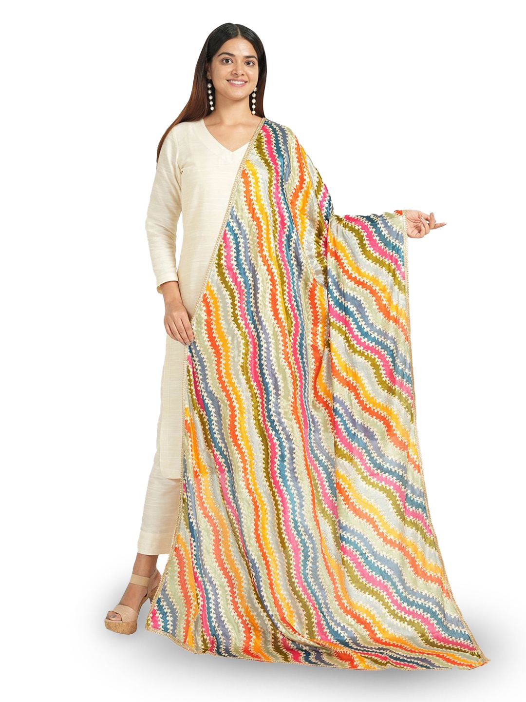 

HELLA FASHIONS Printed Leheriya Dupatta, Grey