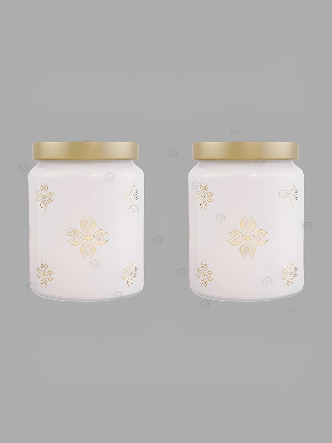 

tyche enterprises White 2 Pieces Printed Glass Dishwasher Safe Containers 770 ml