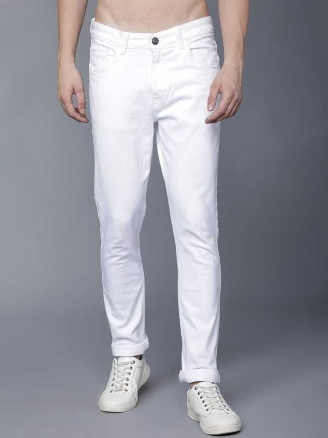 

COMFITS Men Classic Slim Fit Slash Knee Jeans, White