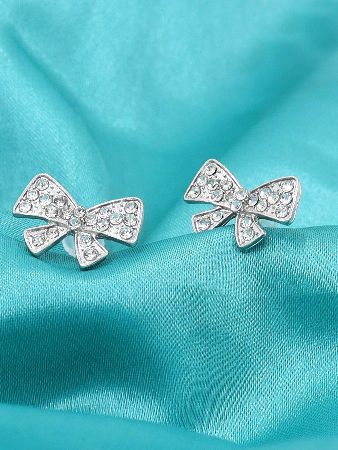 

KRENOZ Stainless Steel Classic Rhinestone Studded Earrings, Silver