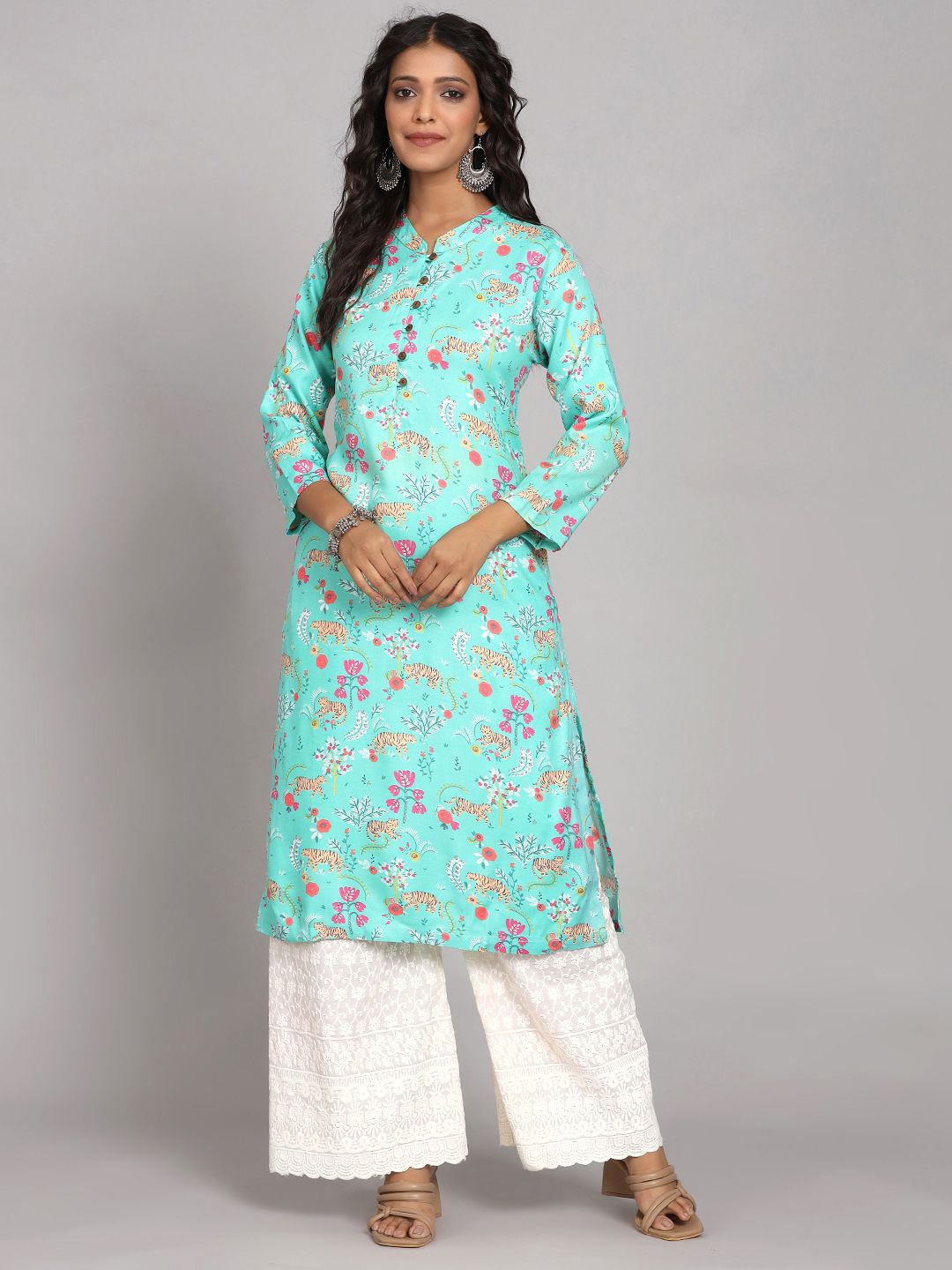 

Chandbaali Women Pure Cotton Ethnic Motifs Printed Kurta, Green