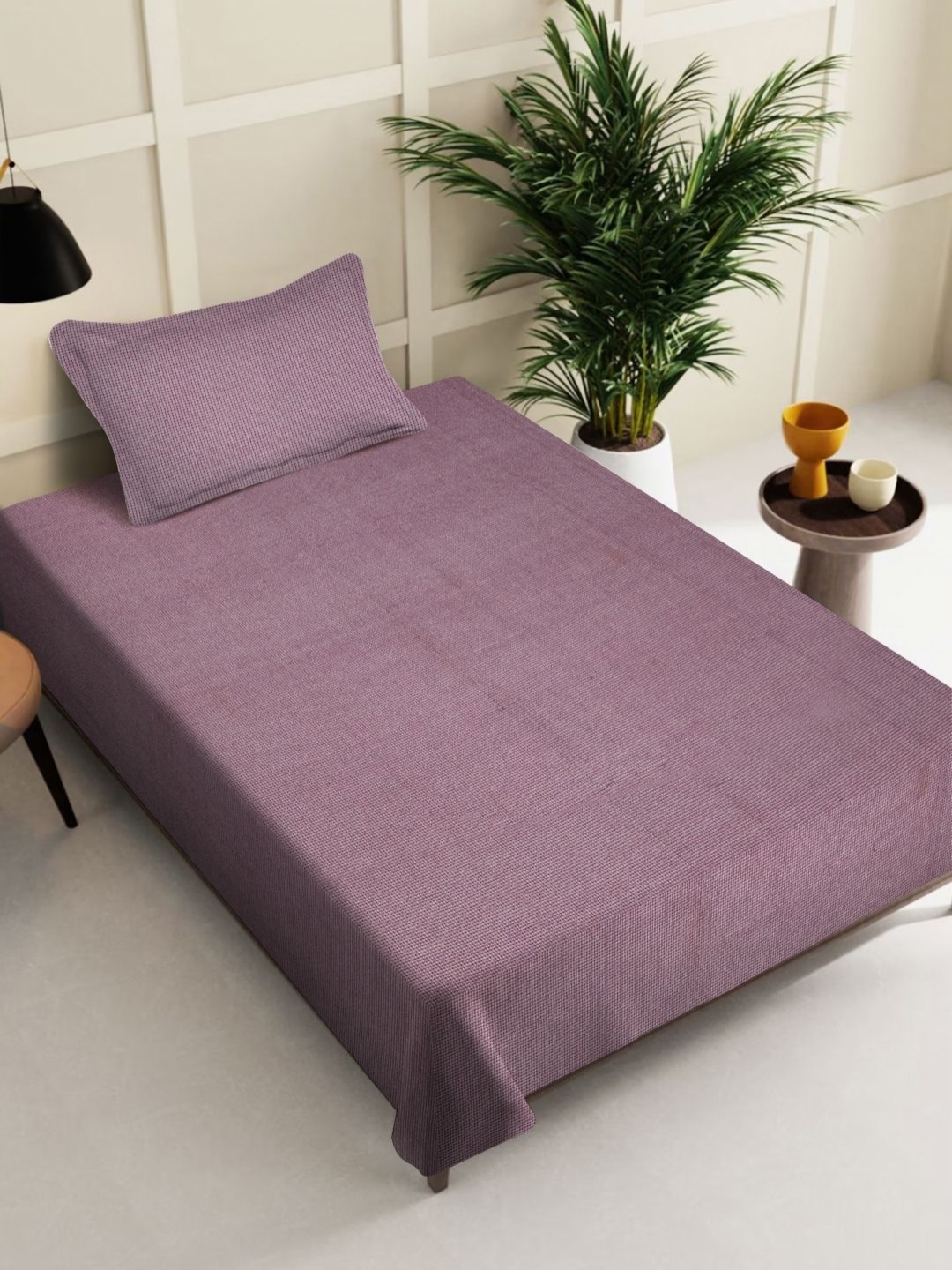 

KLOTTHE Purple Woven Designed Pure Cotton Single Bedcover With Pillow Cover