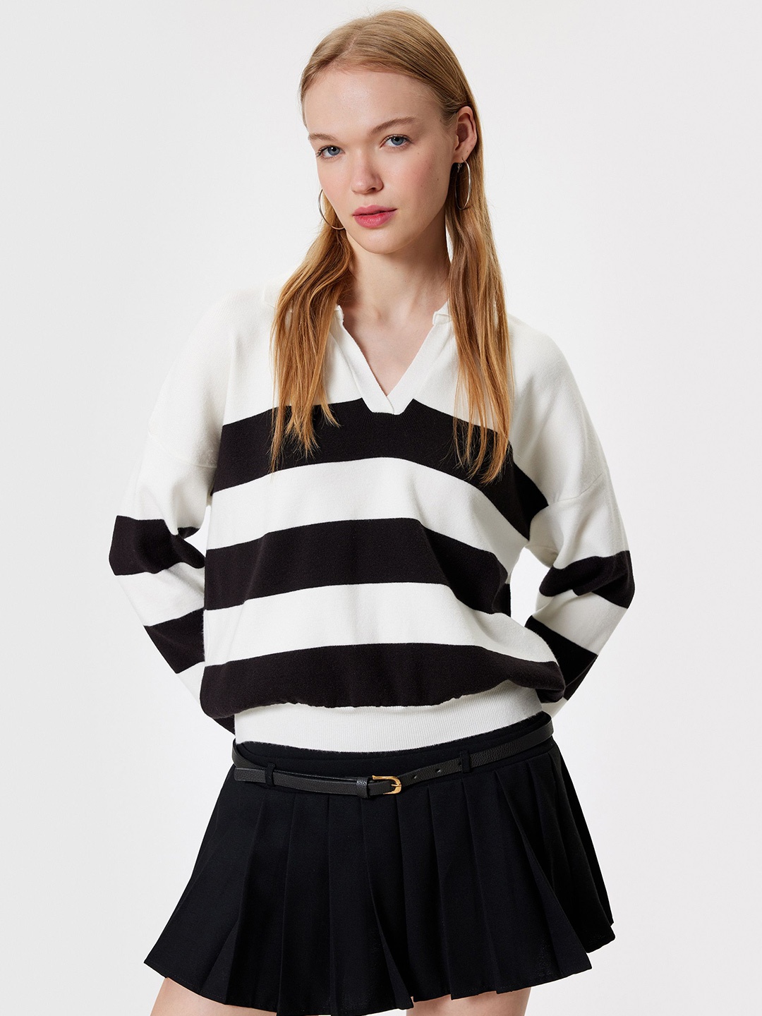 

Koton Women Striped Pullover Sweater, White