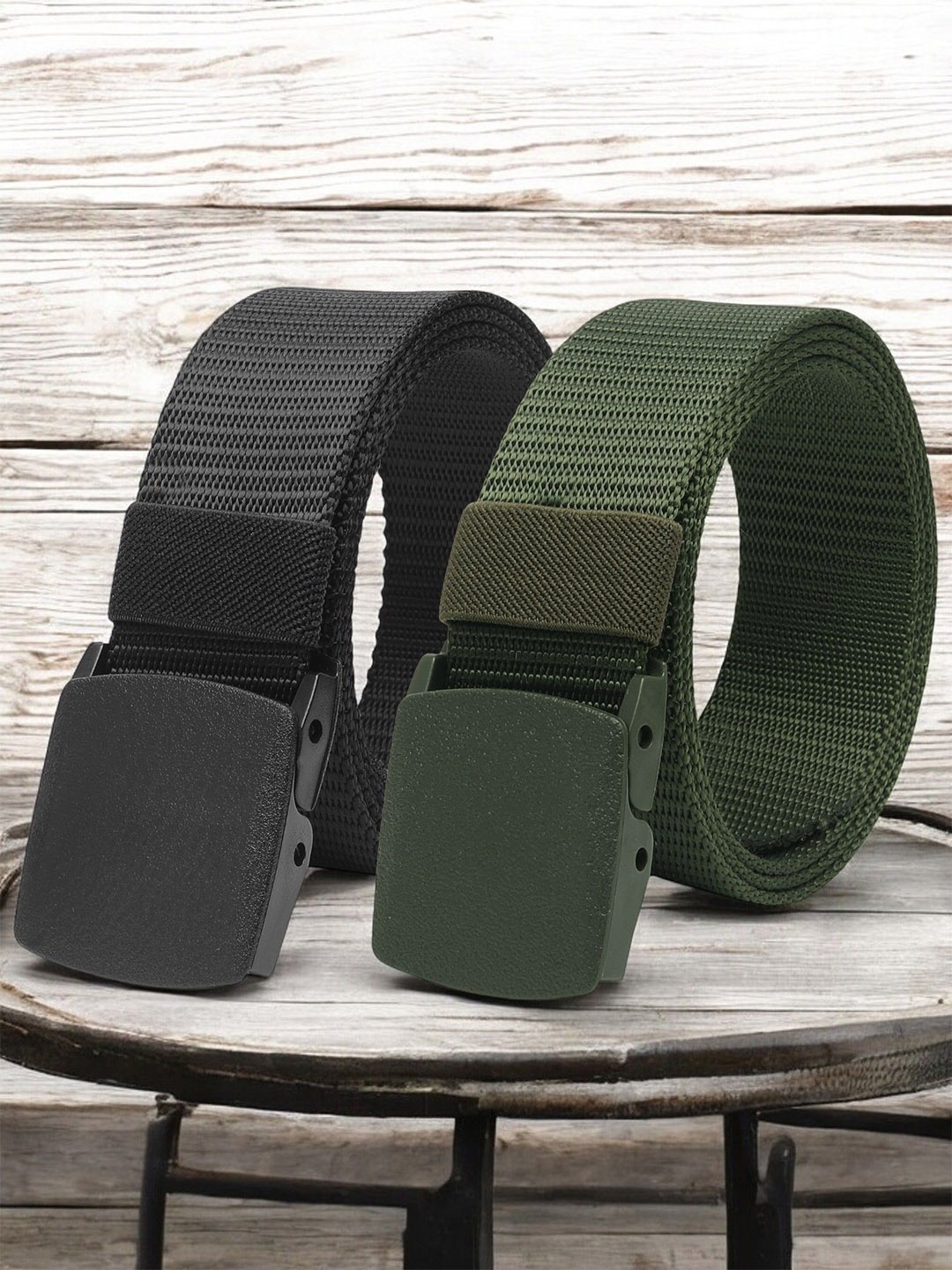 

The Roadster Lifestyle Co. Men Pack Of 2 Casual Textured Belts, Black