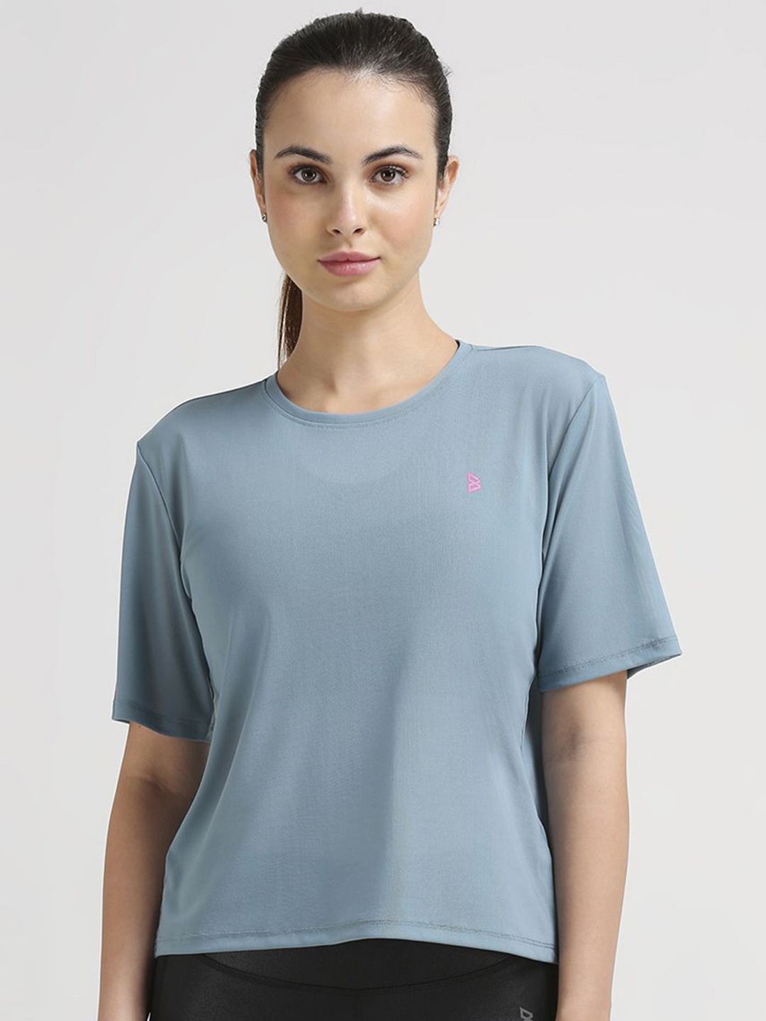 

BODD ACTIVE Women Solid Round Neck Nylon Relaxed Fit T-shirt, Turquoise blue