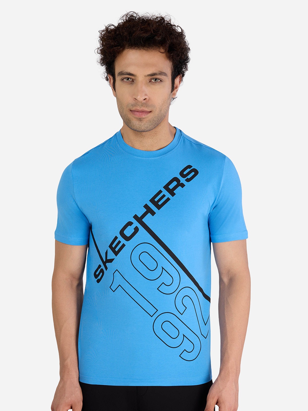 

Skechers Men Typography Printed Round Neck Cotton T-shirt, Blue