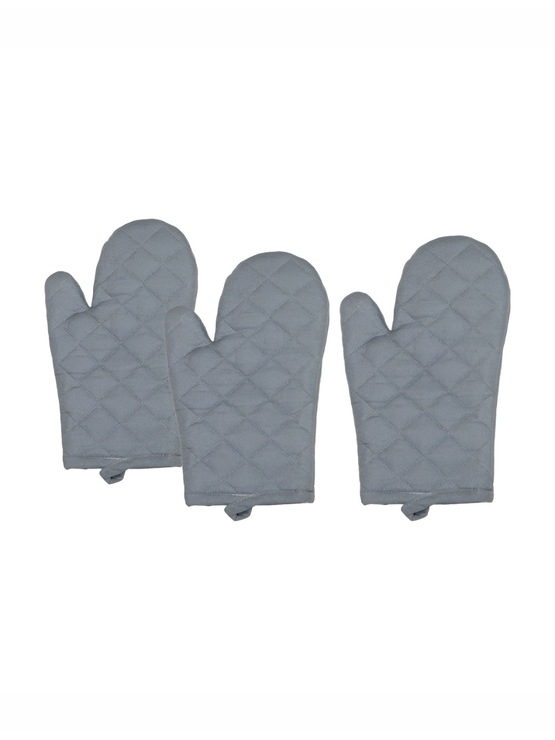 

UrbanArts Grey 3 Pieces Quilted Pure Cotton Padded Oven Gloves