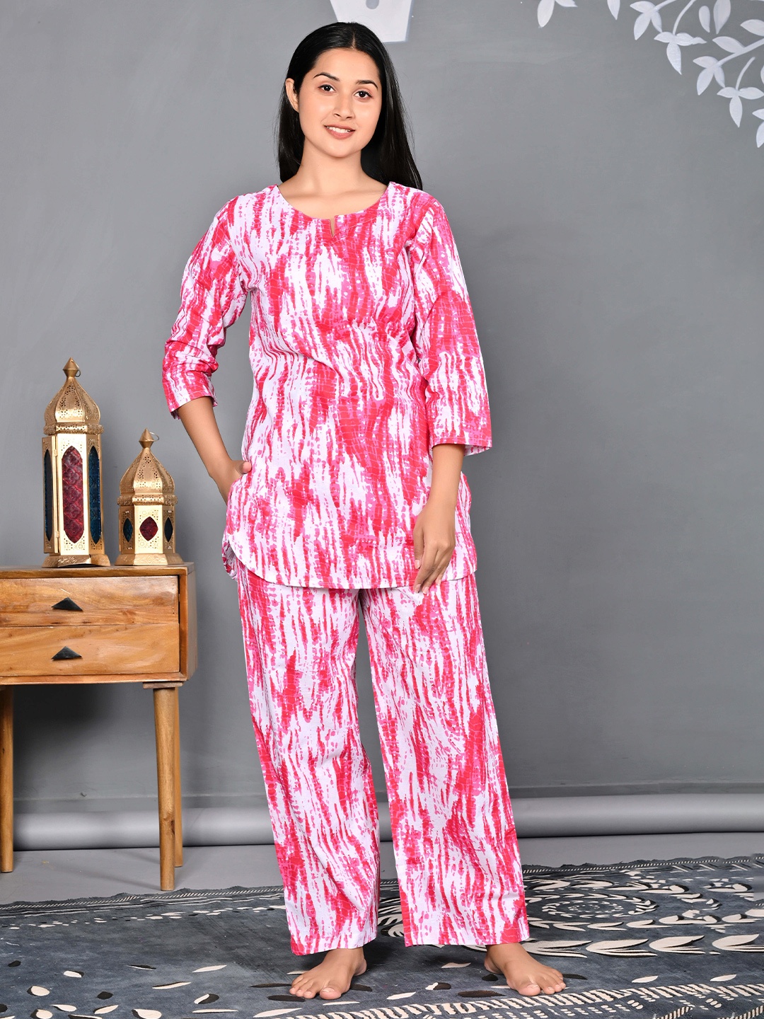 

TREND ME Printed Pure Cotton Night Suit, Pink