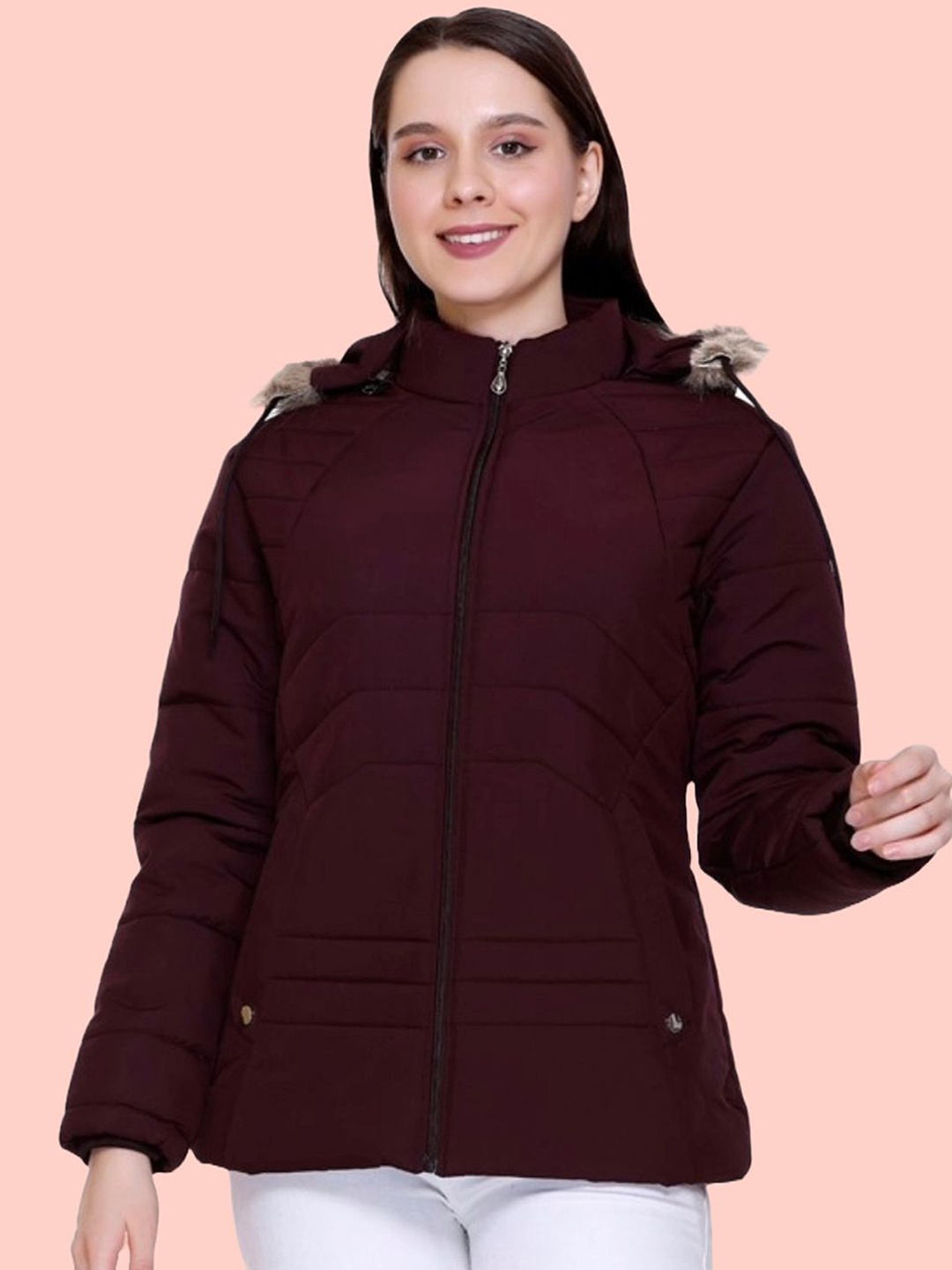 

BARSTOW Women Lightweight Puffer Jacket with Hood and Faux Fur Trim,, Burgundy