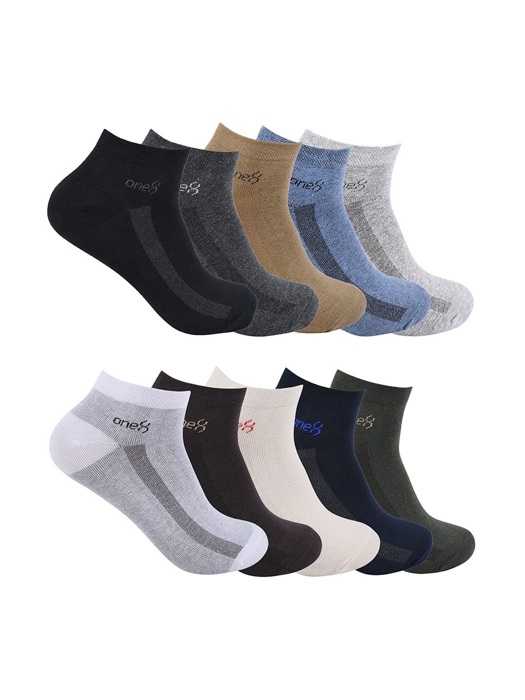 

One8 Men Pack Of 10 Patterned Cotton Anti-Microbial Ankle-Length Socks, Black